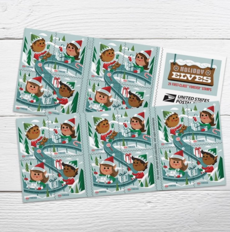 2022 Stamps Holiday Elves Forever Stamps - Image 3