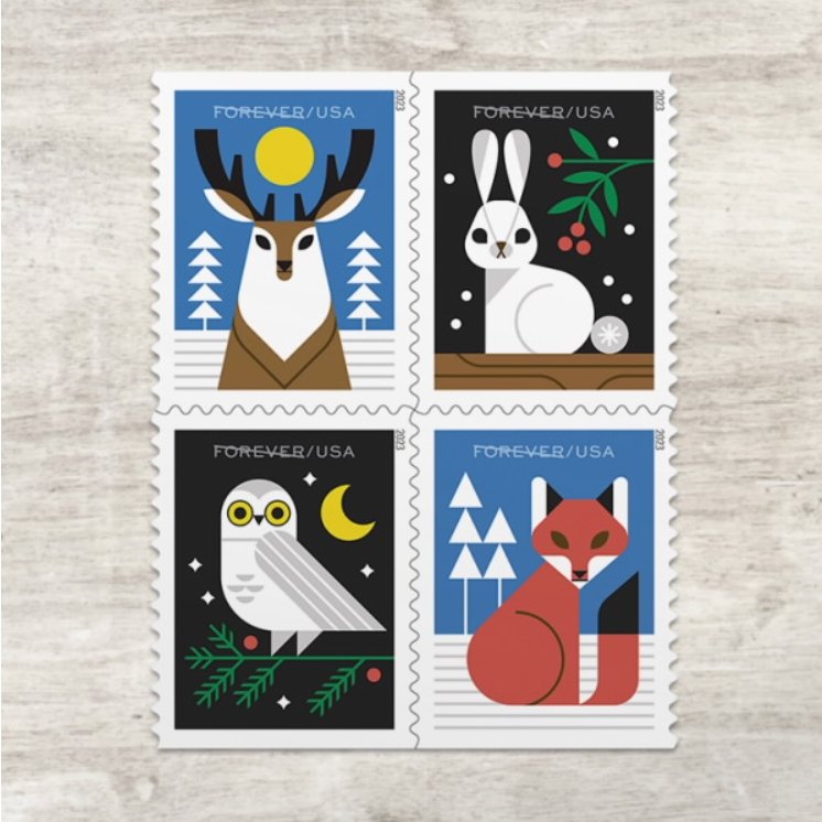 2023 Forever Stamps Winter Woodland Animals Stamps - Image 4